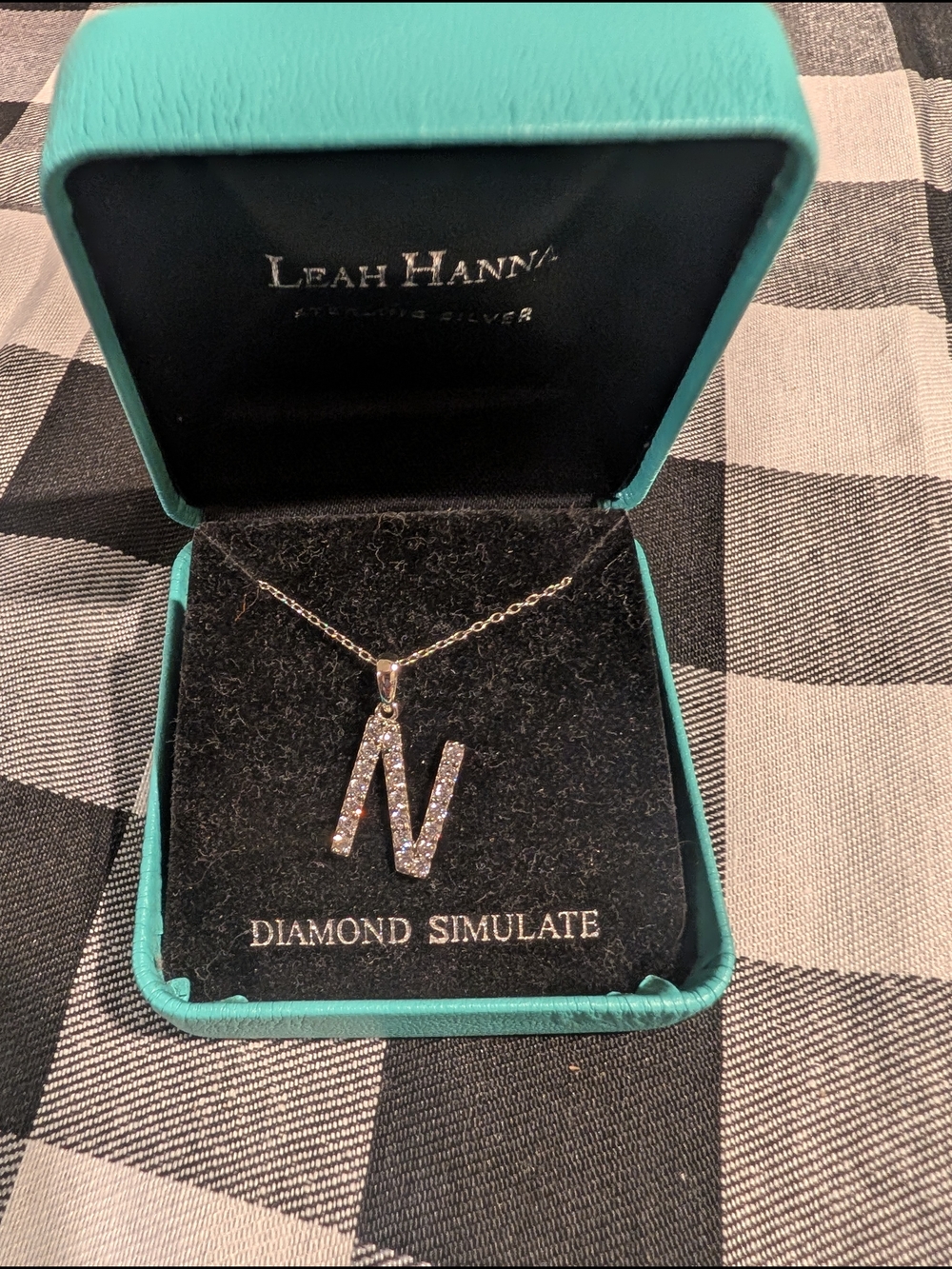 Sterling Silver 'N' Pendant Necklace in Silver with Simulated DiamondsLeah Hanna